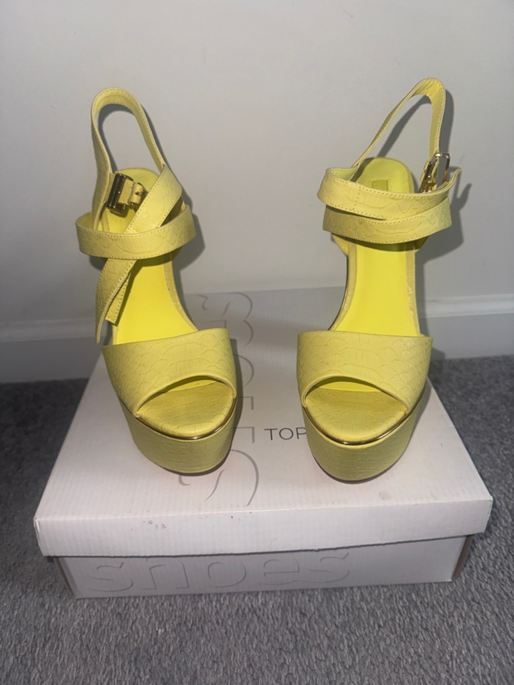 Topshop Yellow Platform Ankle-Strap Sandals